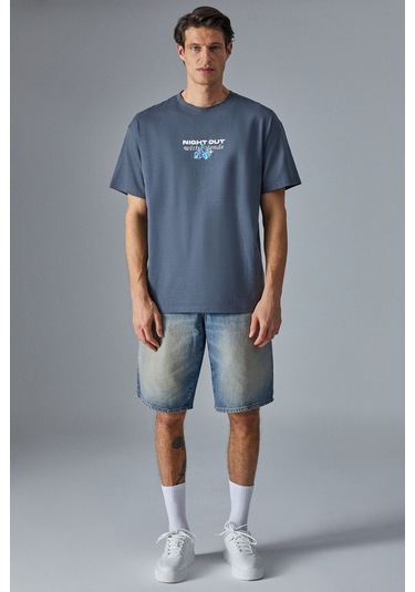 GRIMELANGE Nıghtout Erkek Oversize Fit Antrasit T-shirt Antrasit