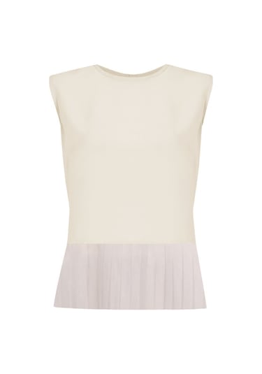 Kadın Inci Düğme Detaylı Peplum Bluz Frn1102 Beyaz