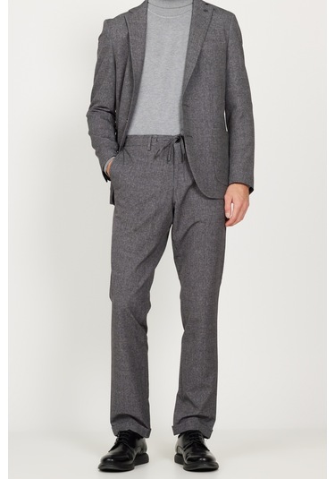 AC&Co / Altınyıldız Classics Erkek Siyah-füme Slim Fit Dar Kesim Mono Yaka Seyahat Çantalı Desenli Takım Elbise Siyah - Füme