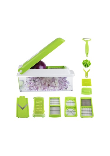 Neevoyu Sebze Meyve Dilimleyici Seti 12 Parça: İnce Dilim, Işıklı, Soyucu Ve Toplayıcı - Yeşil Mutfak Aleti Yeşil