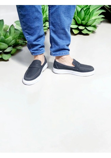 Erkek Nubuk Deri Siyah Beyaz Taban Dikişli Rahat Günlük Ayakkabı