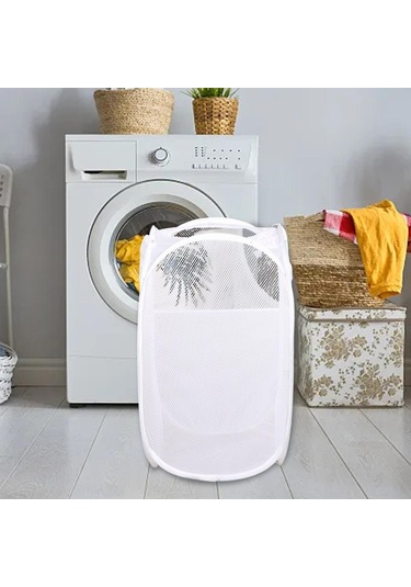 Suntek Çamaşır Sepeti Polyester Taşınabilir Elbise Beyaz