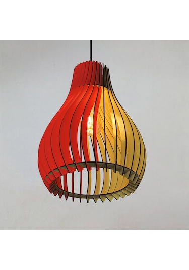 Vialux Modern Ahşap Rustik Avize Sarkıt Lamba Sarı - Kırmızı Sarı - Kırmızı