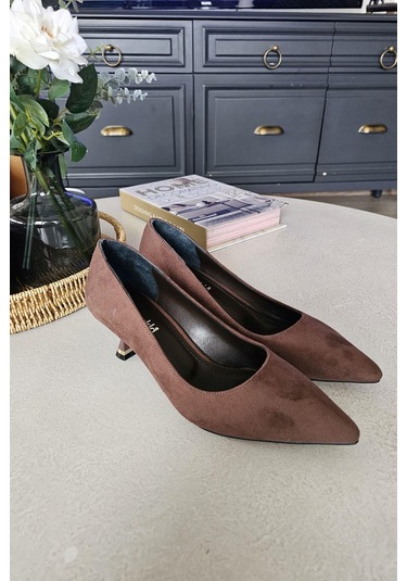 10 670 Topukla Kadın 6 Cm Kadeh Topuk Stiletto Kahve Süet