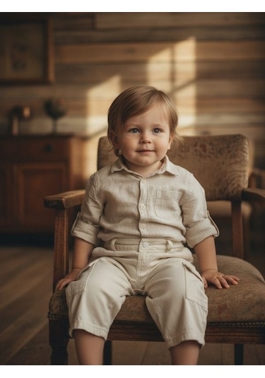 Zekids Erkek Bebek Rahat Kesim Cepli Pantolon-17196 Krem