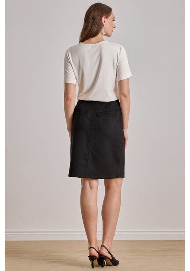 Diz Boy Siyah Süet Etek Siyah