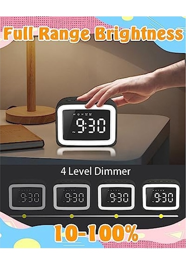 Çocuklar İçin Hoparlörlü Ve Kısılabilir Gece Lambası İle Çocuk Çalar Saati, Beyaz