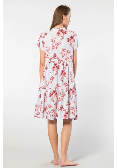 Türen 3602 Kadın Kısa Kollu Dokuma Kloş Elbise-mavi Mavi