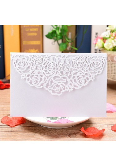 Mufunye "10 Adet İnci Kağıdı Çiçek Desenli Davetiye Kartı - Düğün, Doğum Günü, Yıldönümü İçin Şık Set" XL