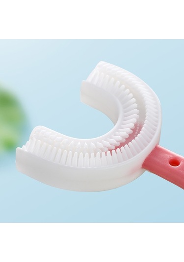 Sones U Şeklinde Çocuk Bebek Elde Tutulan Yumuşak Diş Fırçası Fırçalama Eseri 2-6 Yaş Arası, Stil: Kalp Şekli Pembe