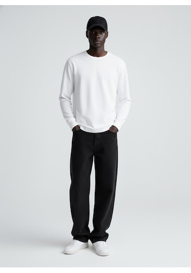 Ltb Uzun Kollu Sıfır Yaka Basic Beyaz Sweatshırt Beyaz 2XL