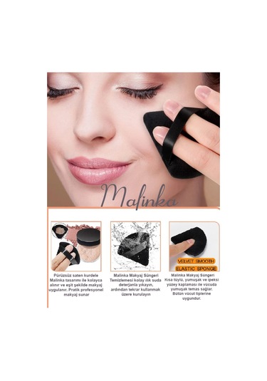 Melien Üçgen Parmak Pamuk Yıkanabilir Kadife Puf Makyaj Süngeri 3'lü