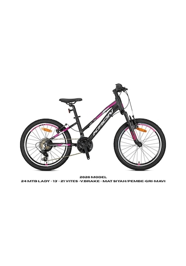 Xc 75 - 24 Mtb Lady - 13' - 21 Vites -v.brake - Mat Siyah/pembe-gri-mavi