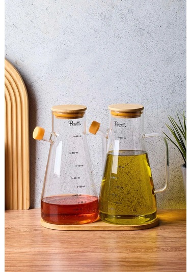 Std Gaella Bamboo 2 Li 900ml Tepsili Yağlık-sirkelik Seti 3 Parça Borosilikat Seffaf Şeffaf