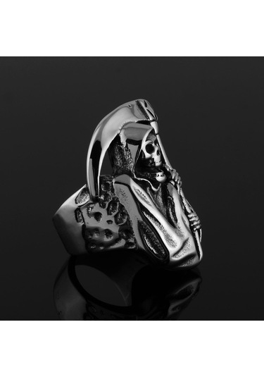 Hayalet Kafa Vintage Titanyum Çelik Yüzük Paslanmaz Çelik Kurukafa Erkek Yüzüğü El Takısı Siyah