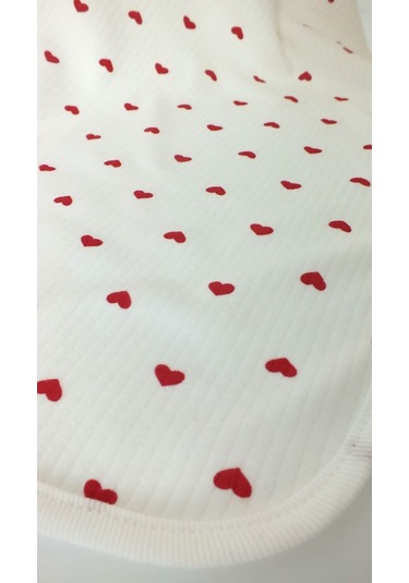 Kırmızı Kalpli %100 Pamuklu 80x90 Cm Tek Kat Bebek Battaniye Ekru