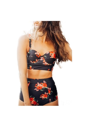 Geeroyoo Kadınlar İçin Floral Desenli High Waist Bikini Seti - Push Up & Dolgulu Spagetti Askılı Deniz Giysisi Diğer