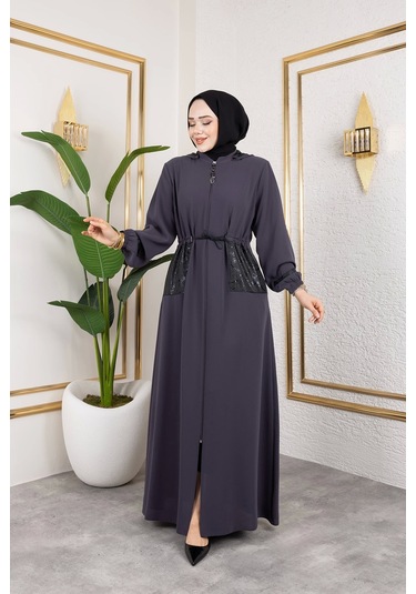 Cep Detaylı Bağlamalı Ferace - Antrasit / F0138 Antrasit