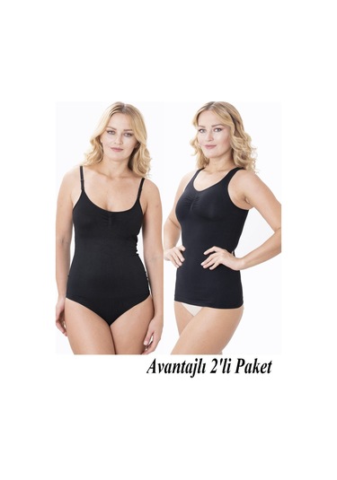 1 Beden Incelte Avantajlı 2li Paket Sıkılaştırıcı Toparlayıcı Zıbın Çıtçıtlı Korse Siyah Renk Çıtçıtlı Ve Atlet Siyah