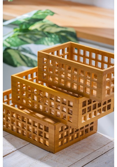 Bambu 3 Lü Dikdörtgen Organizer Kutu Kahverengi