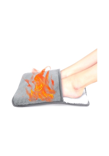 Usb Şarjlı Elektrikli Ayak Isıtıcı Ped Yumuşak Peluş Yıkanabilir Ayak Isıtıcı Mat Ayak Isıtıcı Gri