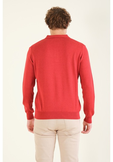 Giyim Dünyası Erkek Yarım Fermuarlı Polo Yaka Kazak Kırmızı 001