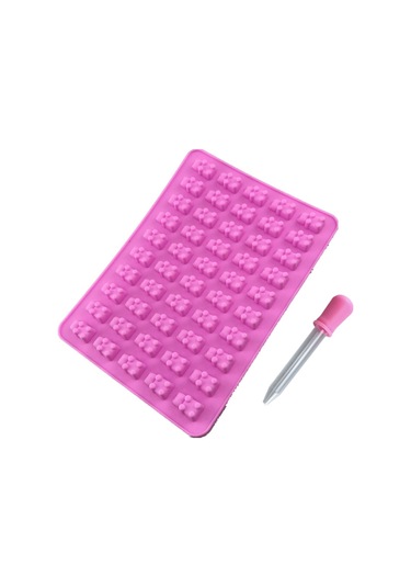 Hangfox Pembe Silikon Kalıp Seti: 50'li Ayı Şekilli Şeker/jel/glace Ve Buzluk Kalıbı + Damlacık Pipet, Ev Kullanıma Uygun, Kullanımı Kolay, Dayanıklı Malzeme Çok Renkli