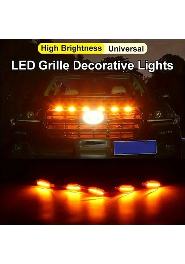 Xuweiwei 1 Ton 5 Çoğu Araç İçin 5li 1 Arada Ön Izgara Süsleme Kiti Siyah 12v Kabin Sarı Kehribar Led Yüksek Parlaklık