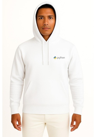 Kapüşonlu Python Programming Language Cep Ve Sırt Tasarımlı Unisex Sweatshirt Beyaz