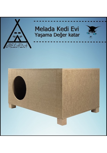 Melada Kedi Evi Dış Ortam Uygun Ahşap Kedi Evi 57x40x28 Cm