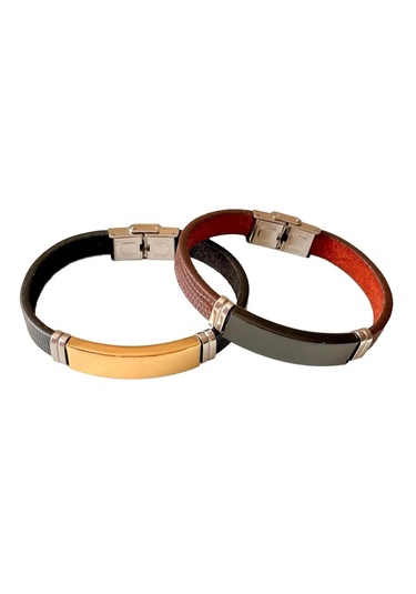 Deri Çelik Mixli Sade Model Erkek Bileklik 22 Cm 2 Farklı Renk