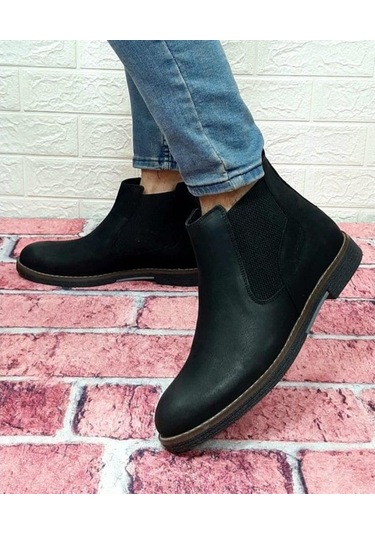 Voyager 3502 Siyah Hakiki Deri Bilekte Lastikli Erkek Bot