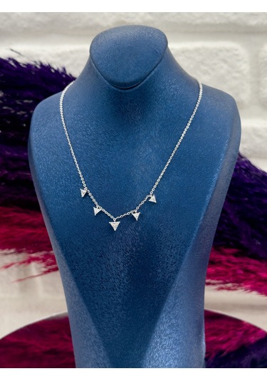 925 Ayar Gümüş Sıralı Piramit Modeli Lüks Kadın Kolye Gümüş