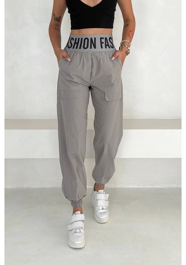Beli Lastikli Fashion Pantolon Gri Gri