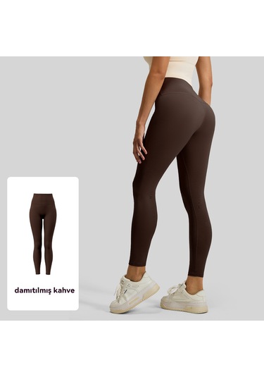 Kadınlar İçin Şeftali Kalça Kaldırıcı Spor Yoga Pantolonu Koyu Kahverengi