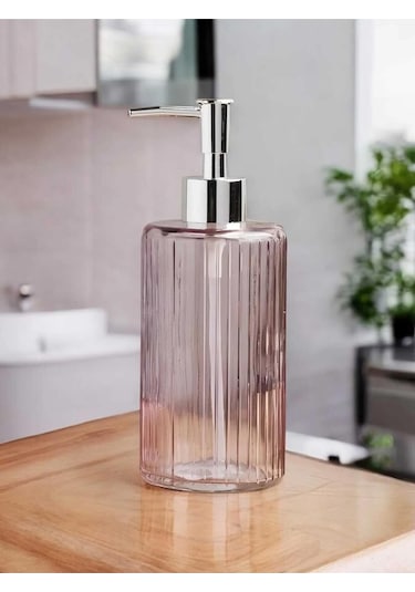 Lüks Crystal Pembe Cam Sabunluk Kaymaz Taban 500 Ml Pembe