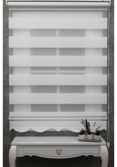 Kidmex Ekru Geniş Plise Etek Dilimli Zebra Stor Güneşlik Perde