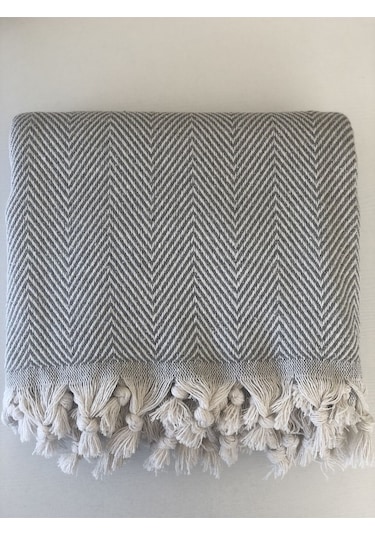 Gri Pamuklu Tekli Koltuk Berjer Örtüsü, Şalı 150x170cm Gri