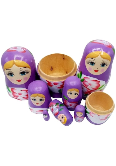Mobgift Ahşap Tombul Iç Içe Matruşka Bebek 7li Set Mot