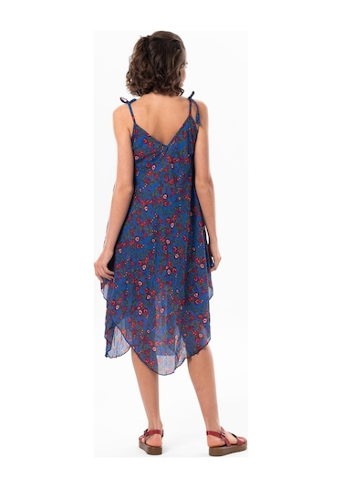 Askılı Vual Afrodit Midi Boy Yazlık Elbise Saks 6171 - Kadın Saks Mavisi