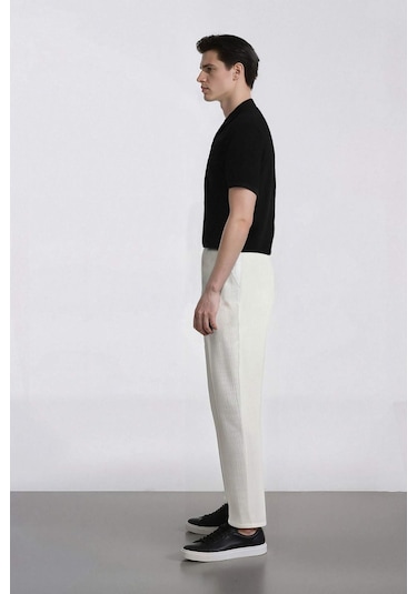 DeFacto %100 Pamuk Keten Görünümlü Pantolon Beli Lastikli Slim Fit Dar Kesim Cepli Düz Paça D2671AX25SMER85