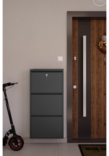 Ceha Kilitli 3'lü Metal Ayakkabılık - Füme K.AYK-3 /AB7979/KL