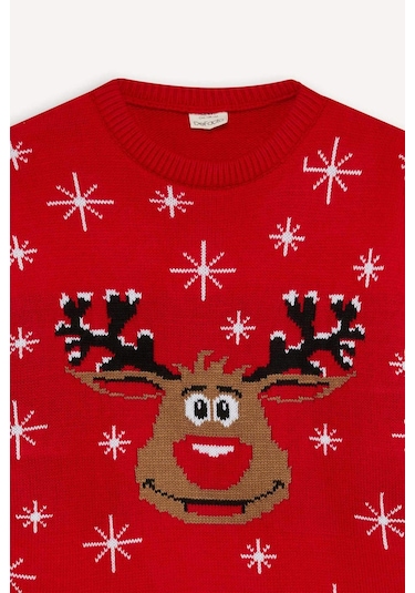 DeFacto Erkek Çocuk Yılbaşı Temalı Bisiklet Yaka Triko Kazak D5991A824CWRD51