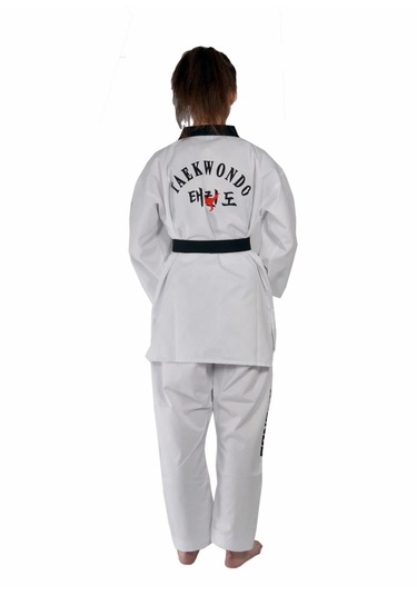 Fitilli Siyah Yaka Taekwondo Elbisesi Beyaz