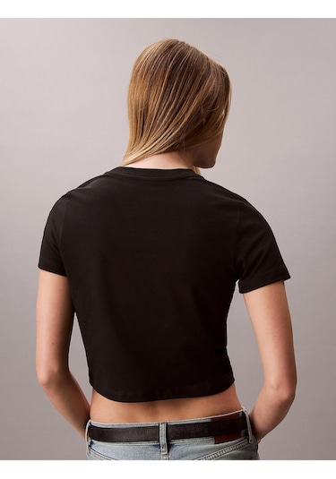 Kısa Kollu Logolu Kısa Kadın Siyah T-shirt Lv047ab213-ub1-13606 Siyah