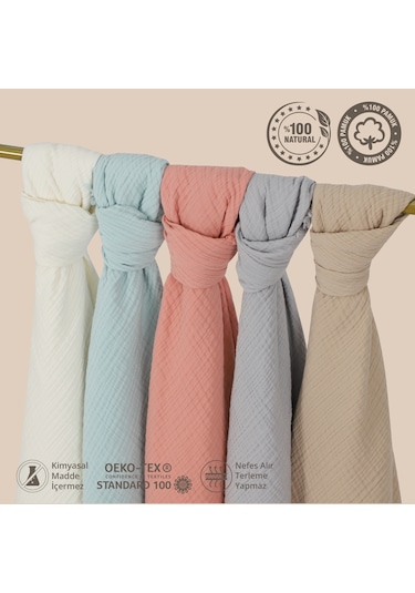 Huggy 4 Katlı %100 Pamuk 100x130 Müslin Bez Müslin Örtü Müslin Yenidoğan Bebek Battaniyesi