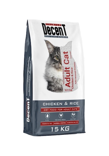 Decent Tavuklu ve Pirinçli Yetişkin Kedi Maması 15 KG