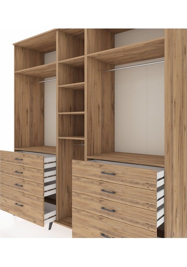 Kronos Dolap 8 Raflı 8 Çekmeceli 3 Askılı 220x59x243 Çam-çam/çam Atlas Çam/atlas Çam
