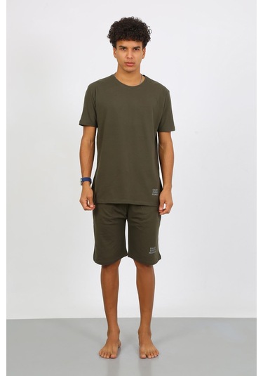Akbeniz Erkek Pamuk Lakost Alt Üst Kaprili Pijama Takım Haki 6872 Haki
