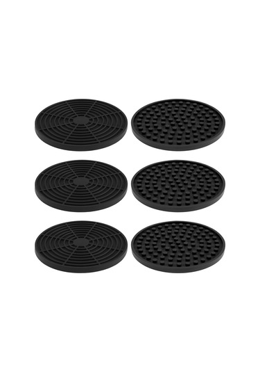 Xurunkeji Siyah Yuvarlak Silikon Kauçuk Bardak Altlıkları 6'lı Set Kaymaz Evler Ve Barlar İçin Mükemmel Siyah
